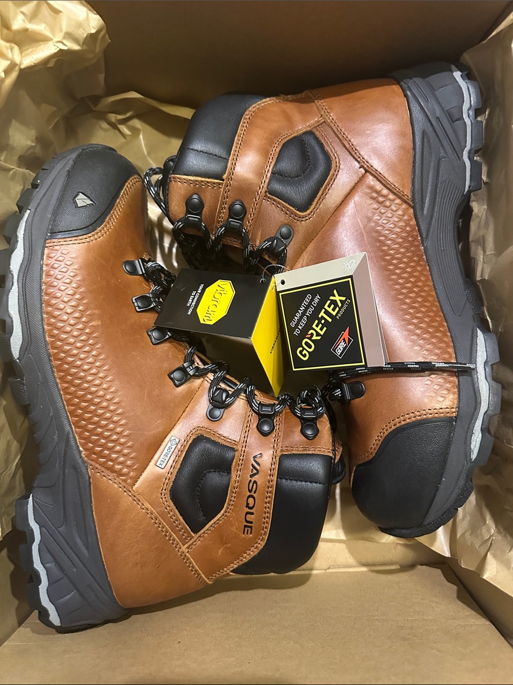 Vibram Men's Brown and Black Leather Waterproof XS TREK GORE-TEX Hiker Boots